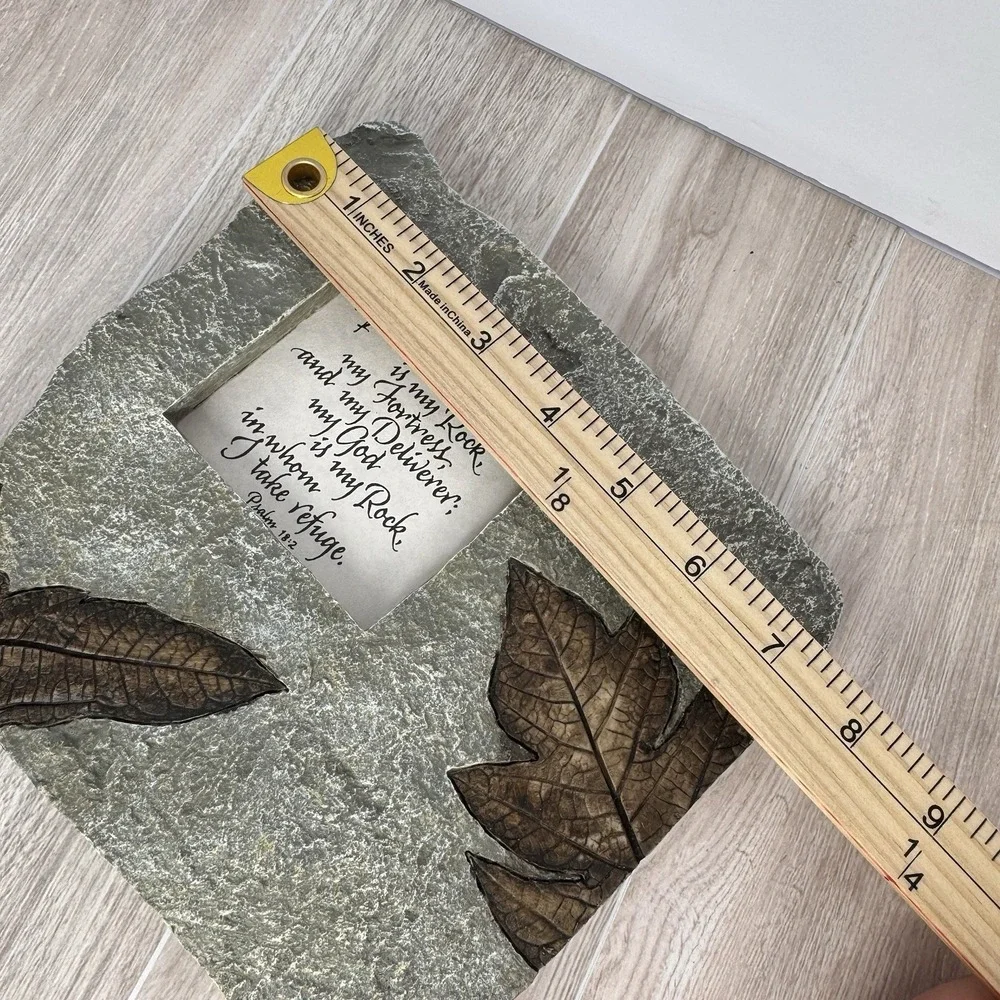 Rustic Stone Look Picture Frame Bible Verse Psalm 18:2 Leaf Decor‎ 7x7